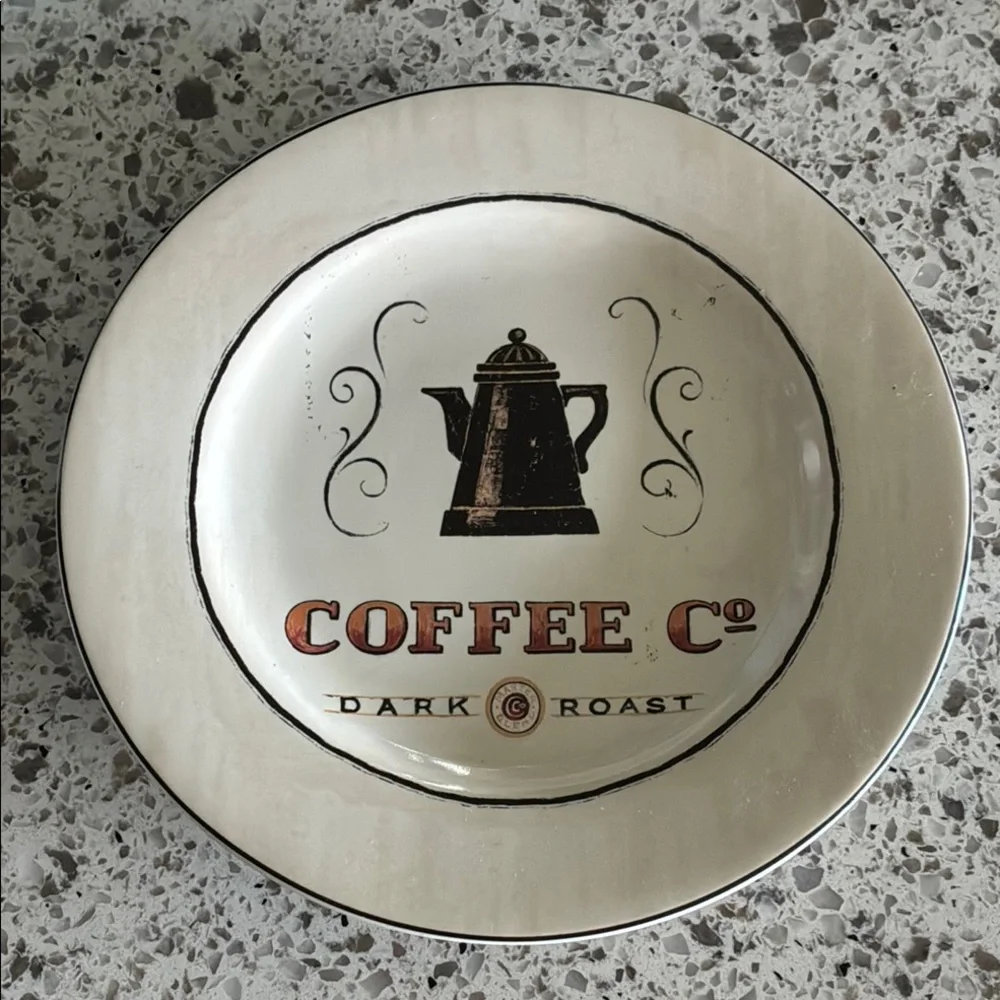 Set of 2 Sakura Coffee Decorative Ceramic Plates with Coffee Pot & Mug Design